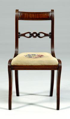 Appraisal: Classical mahogany side chair needlework-upholstered period slip seat saber legs