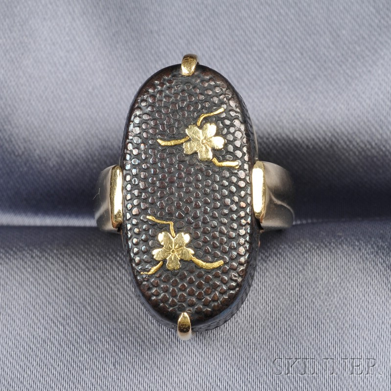 Appraisal: kt Gold and Shakudo Ring Gump's with foliate motifs size