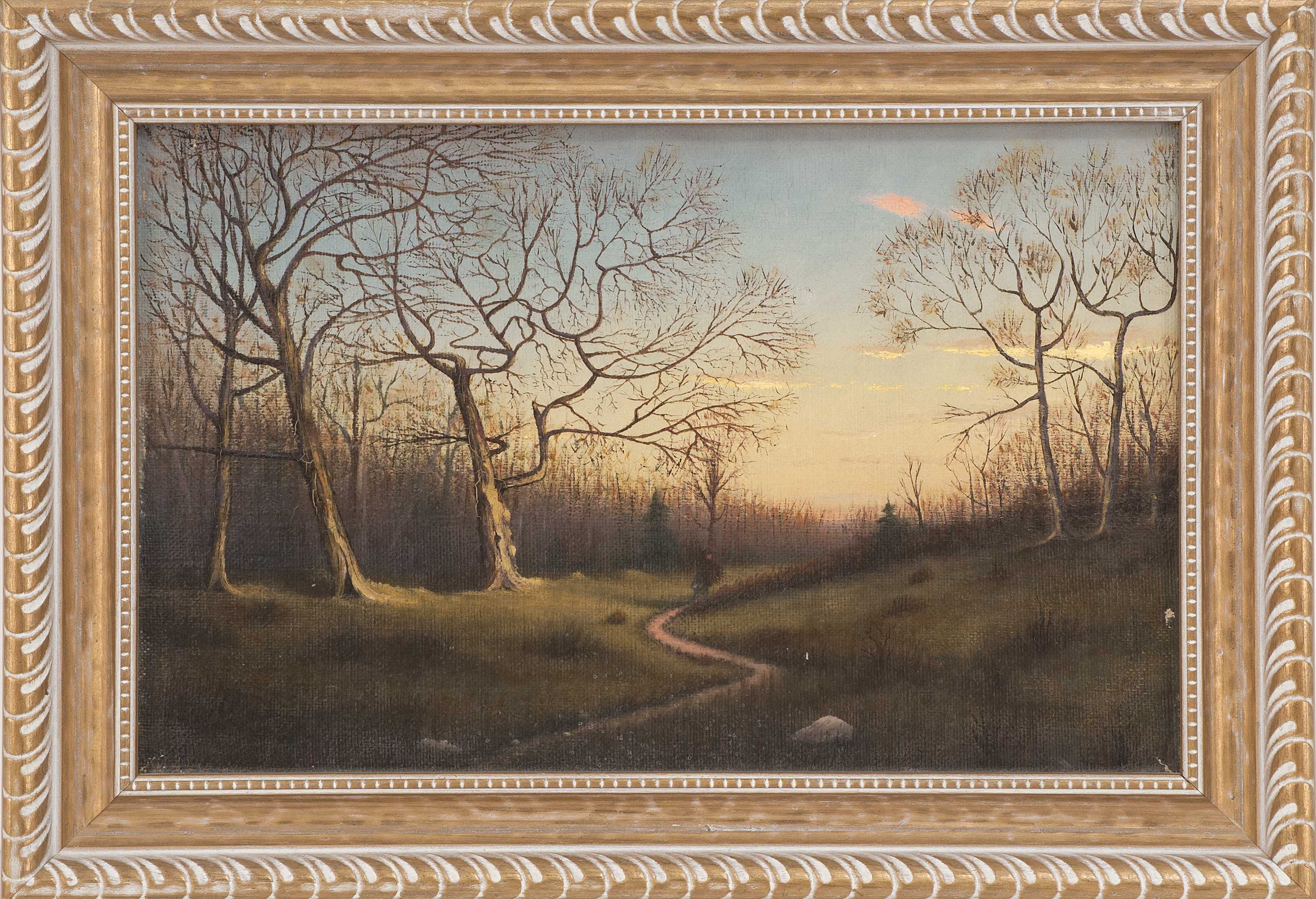 Appraisal: AMERICAN SCHOOL th CenturyRomantic sunset on a forest path Unsigned