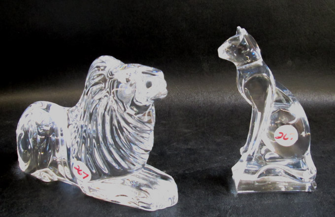 Appraisal: TWO CRYSTAL ANIMAL FIGURES the first a crystal seated feline