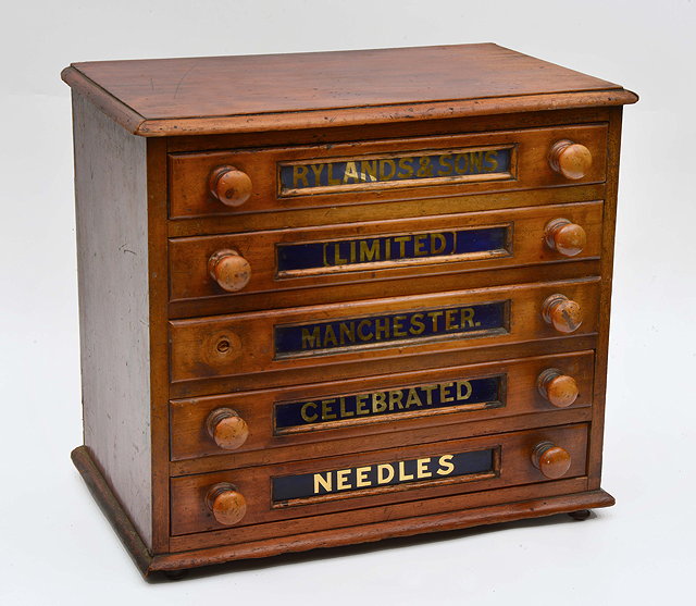 Appraisal: AN ANTIQUE HABERDASHERS FIVE DRAWER TABLE TOP CHEST the drawers