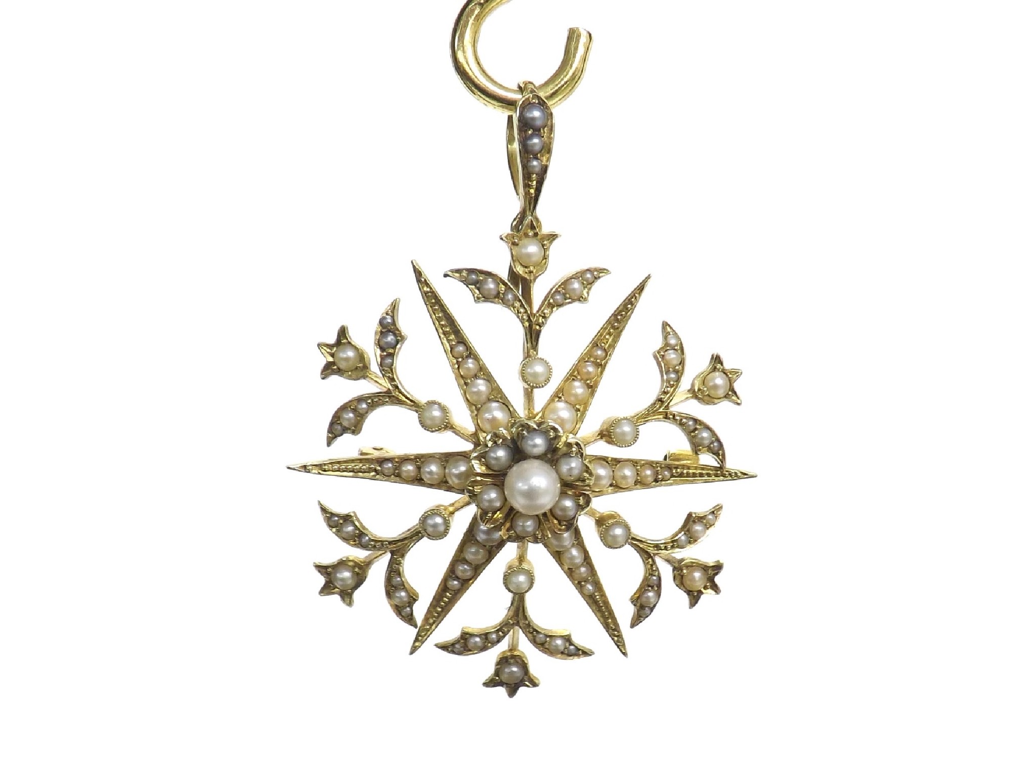 Appraisal: Early th century seed pearl star pendant brooch gm mm