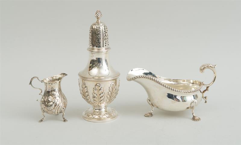 Appraisal: EARLY GEORGE III REPOUSS SILVER TRIPOD CREAMER Marks rubbed London