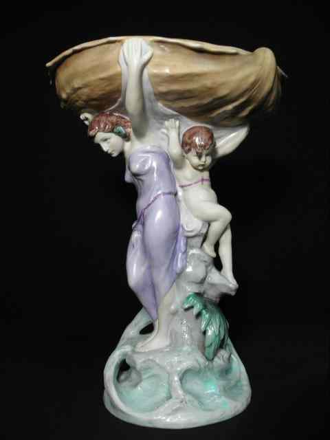 Appraisal: Royal Dux porcelain figural centerpiece compote Depicts a woman and