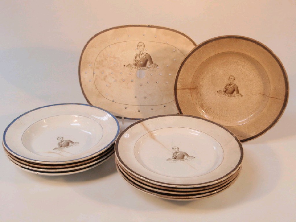 Appraisal: Five early thC pottery dinner plates five matching soup plates