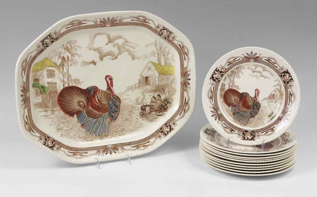 Appraisal: JOHNSON BROTHERS ''BARNYARD KING'' TURKEY PLATTER AND MATCHING PLATES Platter