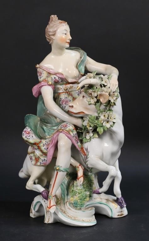 Appraisal: DERBY STYLE PORCELAIN FIGURE EUROPA THE BULLDerby style porcelain figure