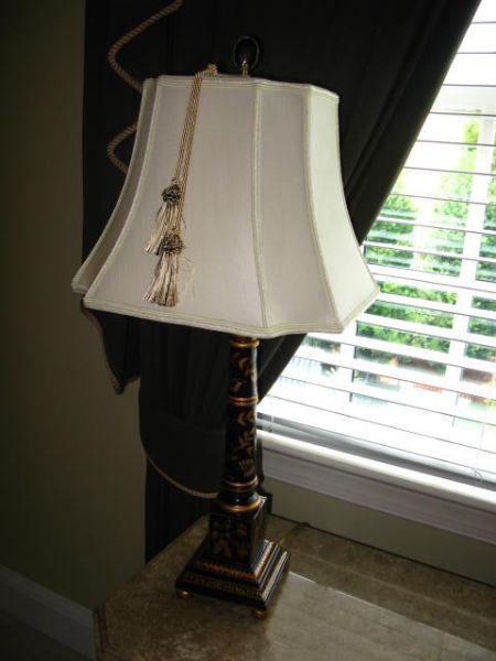 Appraisal: Chinoiserie Style Table Lamp black with gilt decoration silk shade