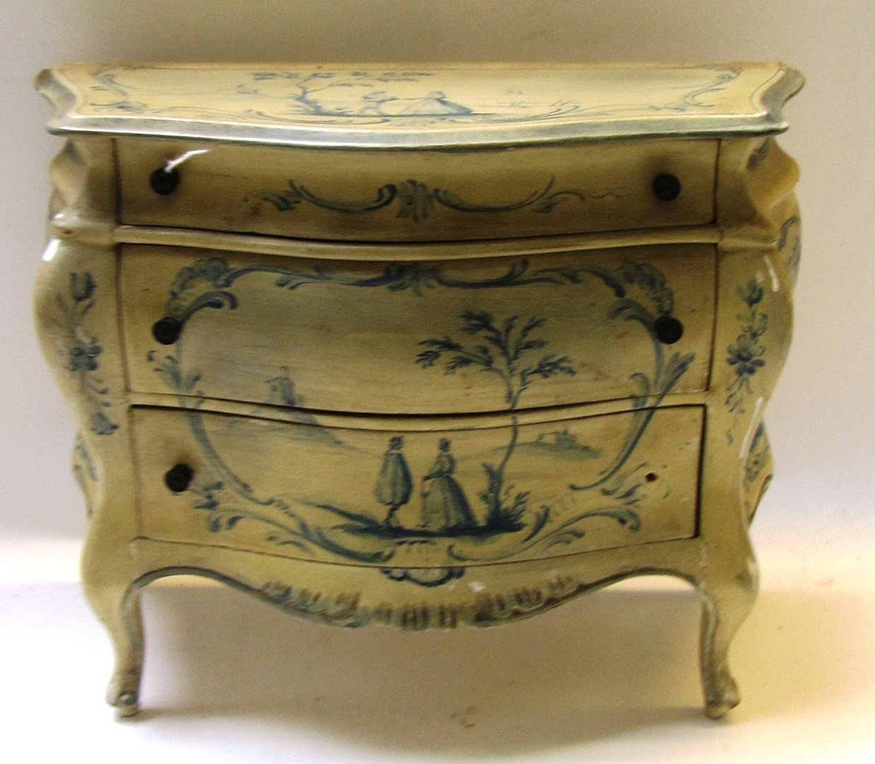 Appraisal: An th century style three drawer commode painted with Dutch