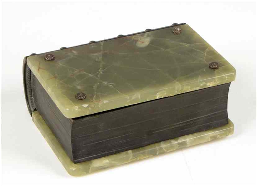 Appraisal: GREEN ONYX AND PATINATED BRONZE BOUND BOX H '' W