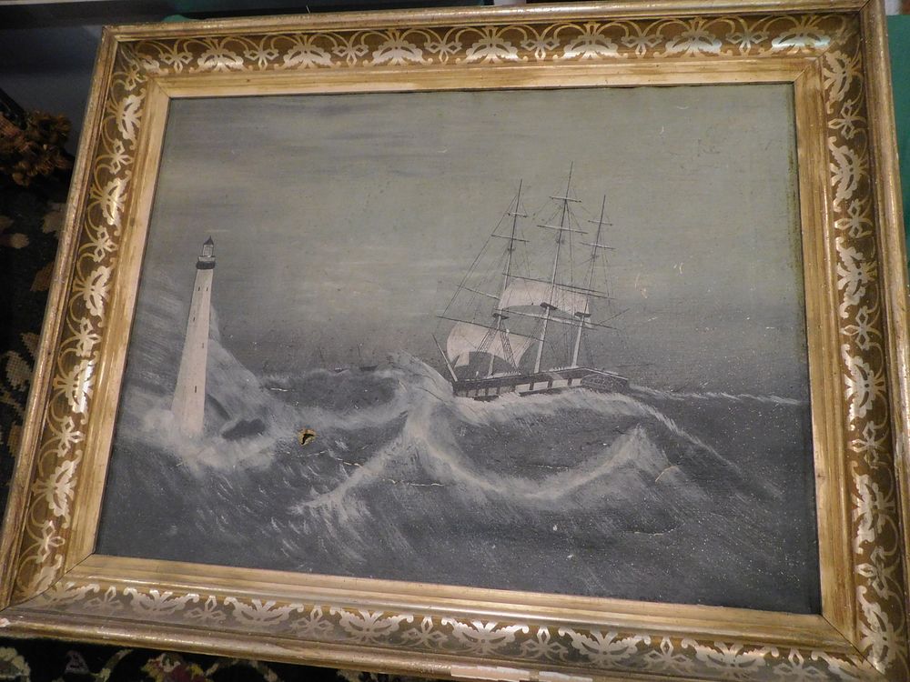 Appraisal: COOPER MARINE PAINTING - SHIP IN STORM Primitive oil seascape