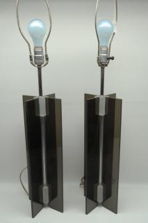 Appraisal: Pair of Mid Century Modern Black Lucite Lamps Pair of