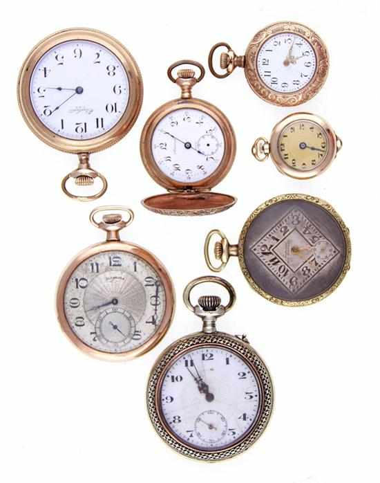 Appraisal: Collection of seven pocket watches Illinois with Sterling J movement