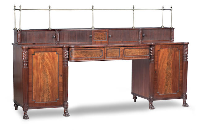 Appraisal: An Edinburgh George IV mahogany stage-back sideboard The turned brass