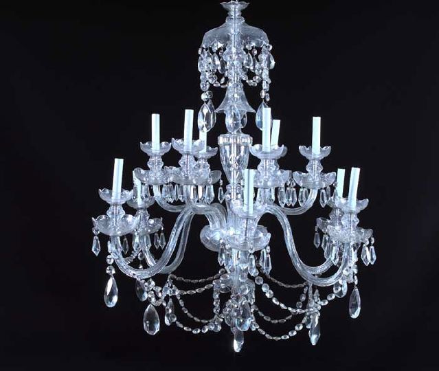 Appraisal: Fine Large English Tiered Twelve-Light Cut Glass Chandelier in the