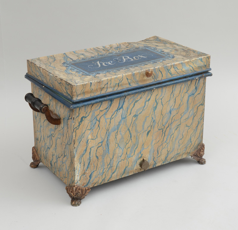 Appraisal: GERMAN MARBLEIZED T LE PEINTE ICE BOX Labeled and titled