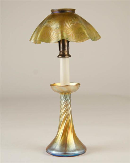 Appraisal: A Tiffany Favrile Candle Lamp the swirled gold candlestick marked