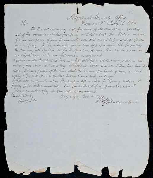 Appraisal: Letter to Samuel Colt from H Richardson Regarding a Call