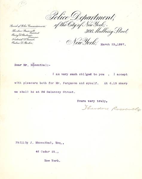 Appraisal: Americana Typed Letter Signed Theodore Roosevelt p to New York