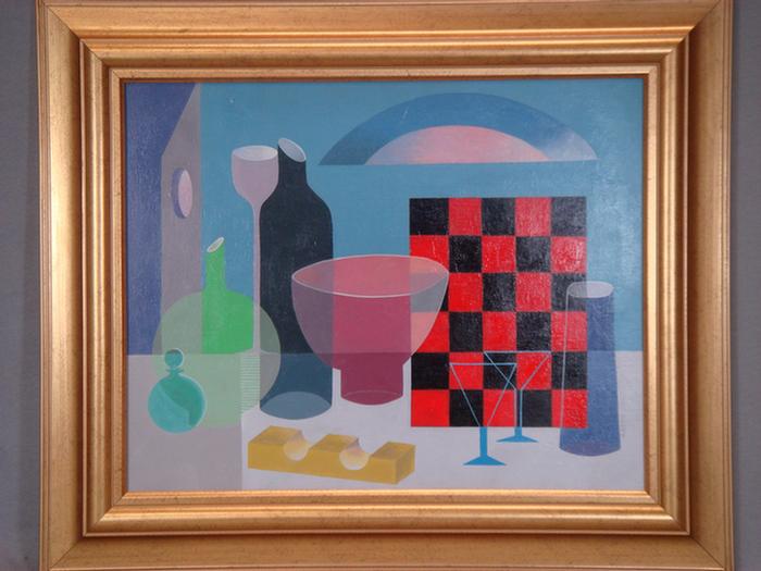 Appraisal: Seymour Zayon American th c acrylic Still life with checkerboard