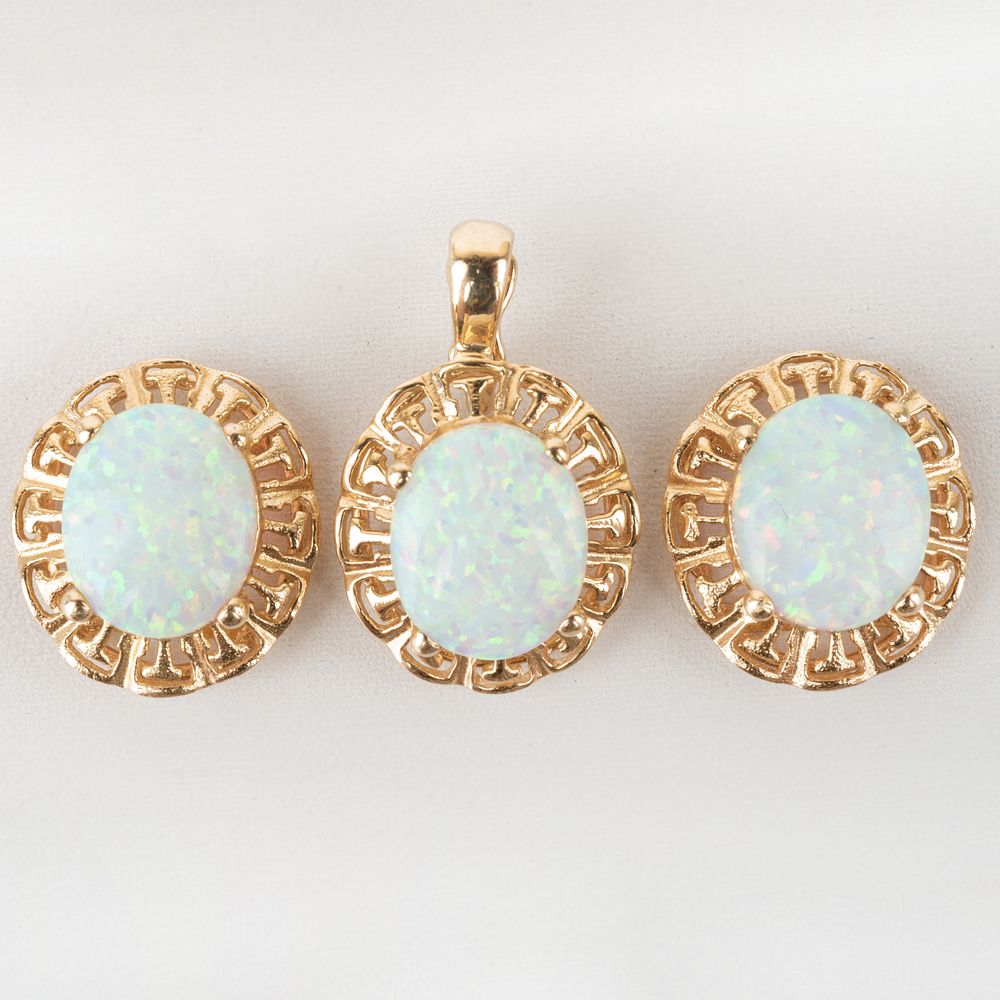 Appraisal: Pair of k Gold and Opal Earrings and Matching Pendant