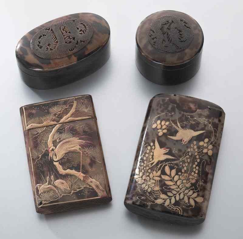 Appraisal: tortoise cases including card casesand lidded boxes Largest ''H x