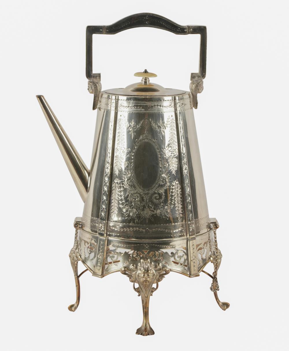 Appraisal: VICTORIAN SILVERPLATE KETTLE ON STANDWalker and Hall circa - further