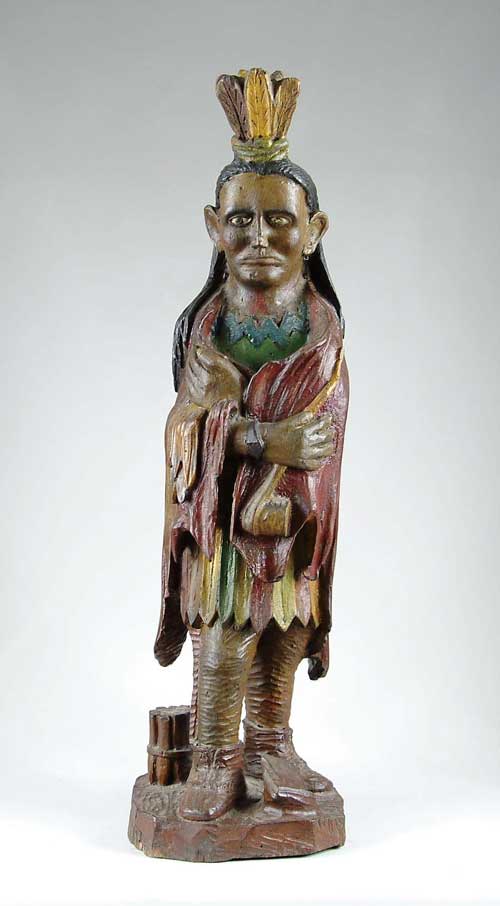 Appraisal: CARVED AND PAINTED CIGAR STORE INDIAN Metal plaque affixed to