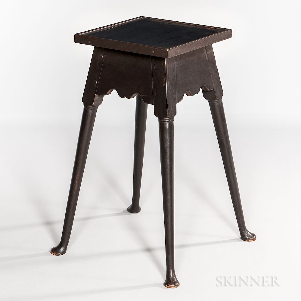 Appraisal: Queen Anne Black-painted Splay-leg Stand Queen Anne Black-painted Splay-leg Stand