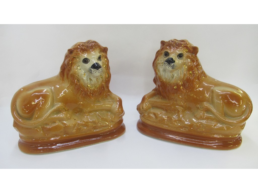 Appraisal: Pair of Bo'ness pottery lions