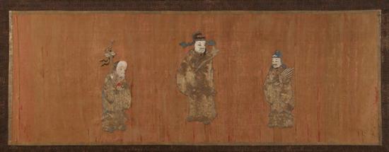 Appraisal: CHINESE EMBROIDERED SILK PANEL Worked in gold thread to depict