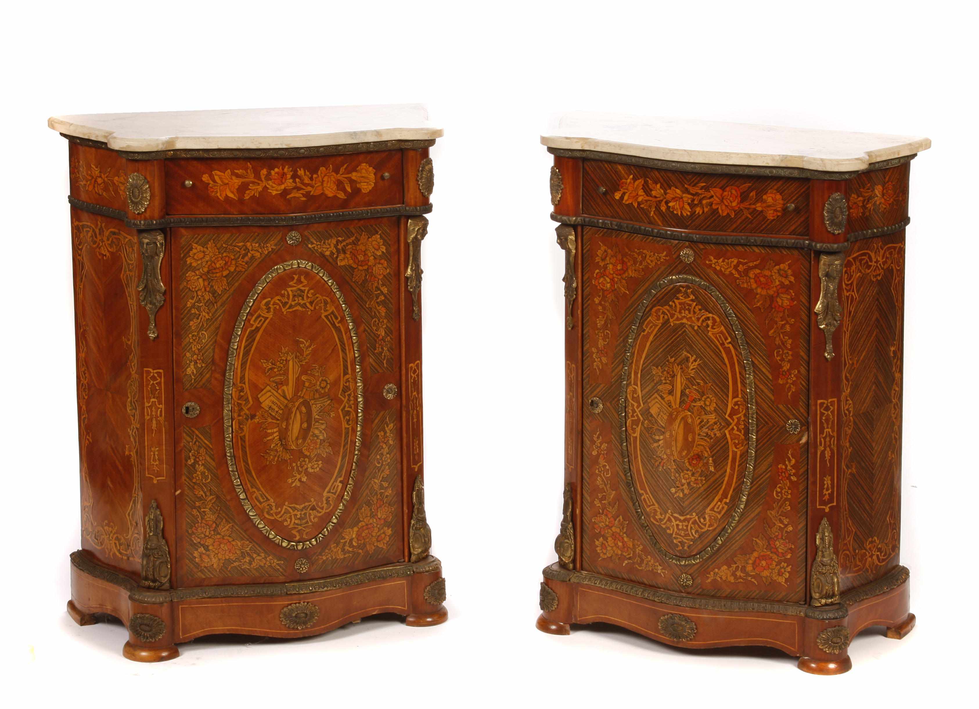 Appraisal: A pair of French gilt metal mounted marquetry inlaid side