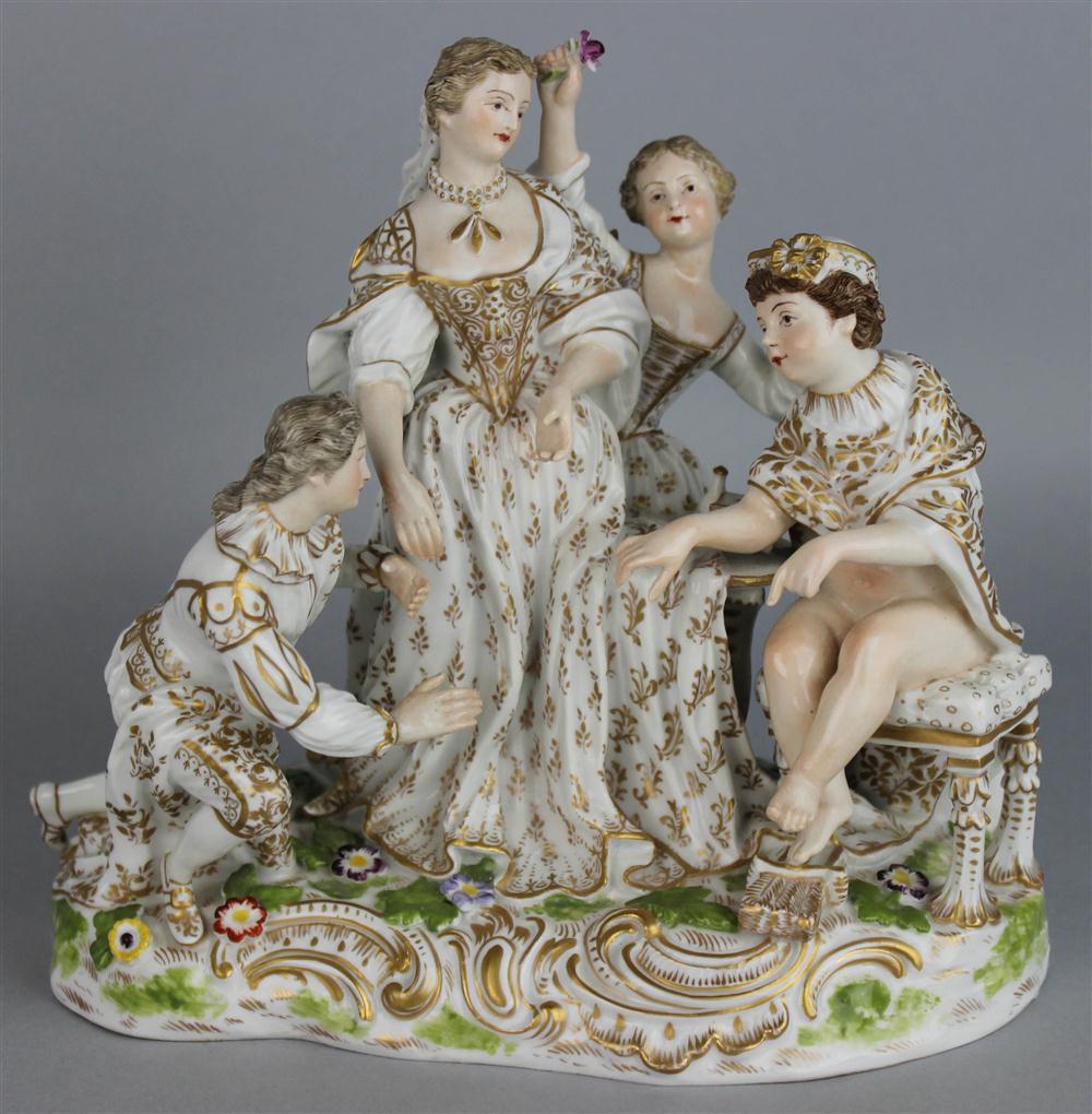 Appraisal: MEISSEN STYLE GILT AND WHITE FIGURE GROUP 'THE BETROTHAL' bearing