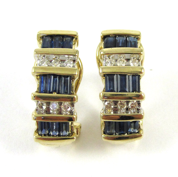 Appraisal: PAIR OF SAPPHIRE AND DIAMOND EARRINGS each k yellow gold