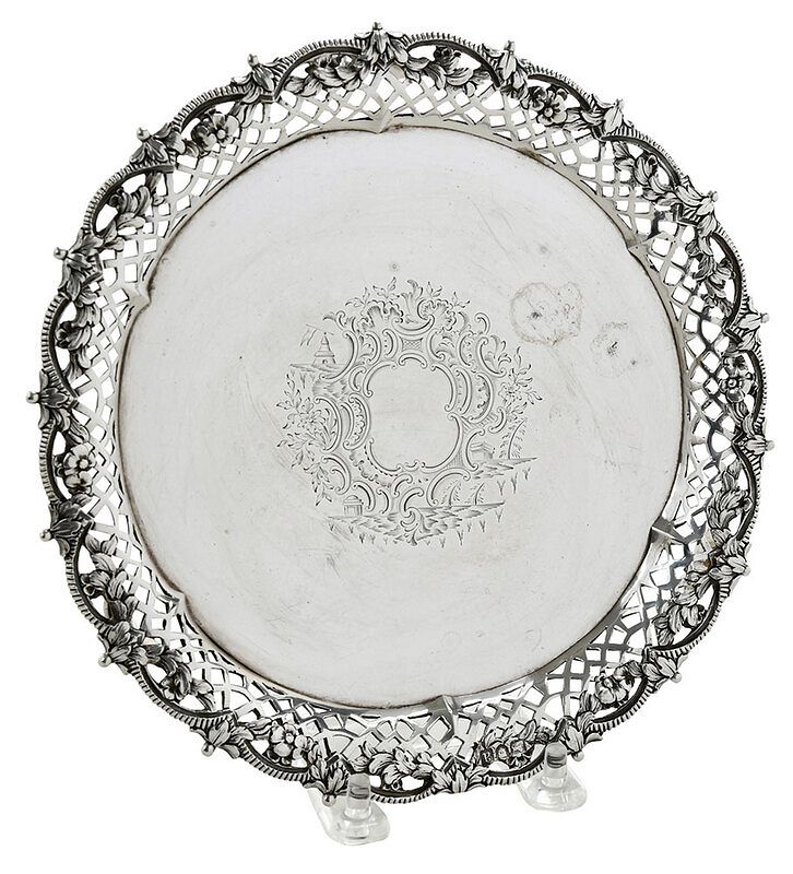 Appraisal: English Silver Tray London openwork border swag and bell flower