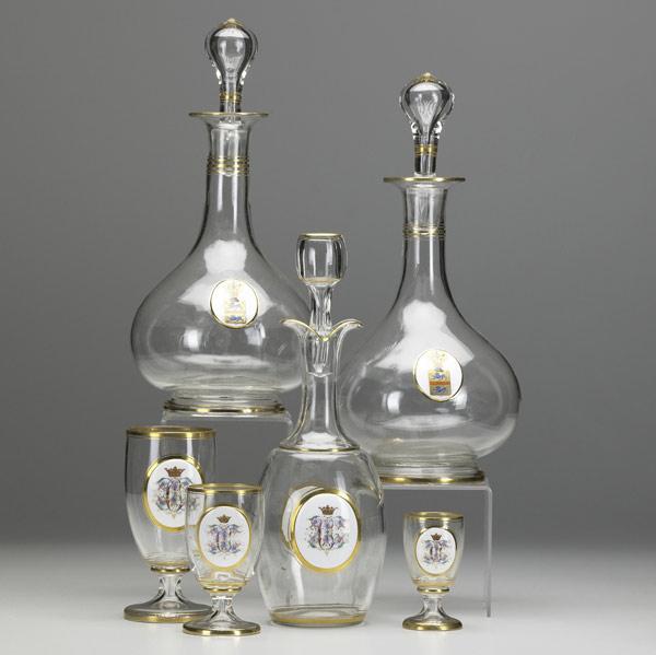 Appraisal: SWEDISH GLASS STEMWARE Twenty-seven pieces comprised of three decanters nine