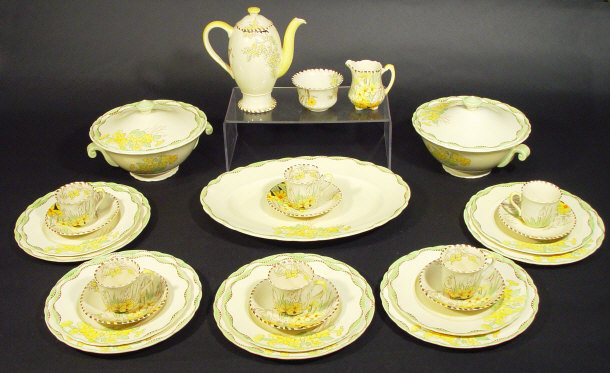 Appraisal: Art Deco Wilkinson china coffee dinner service each item hand