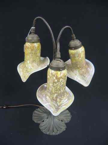 Appraisal: Art Glass Lamp a trio of floraform mottled yellow white