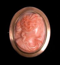 Appraisal: Cameo Brooch ca Late th Century Pink coral carved with