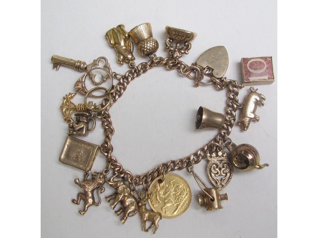 Appraisal: Nine carat gold charm bracelet with sixteen small to mid