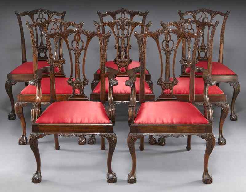 Appraisal: Chippendale style dining chairsincluding side and arm chairs with carved