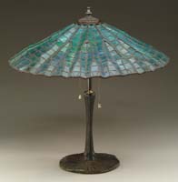 Appraisal: LEADED GLASS LOTUS LAMP Interesting leaded glass lamp is done