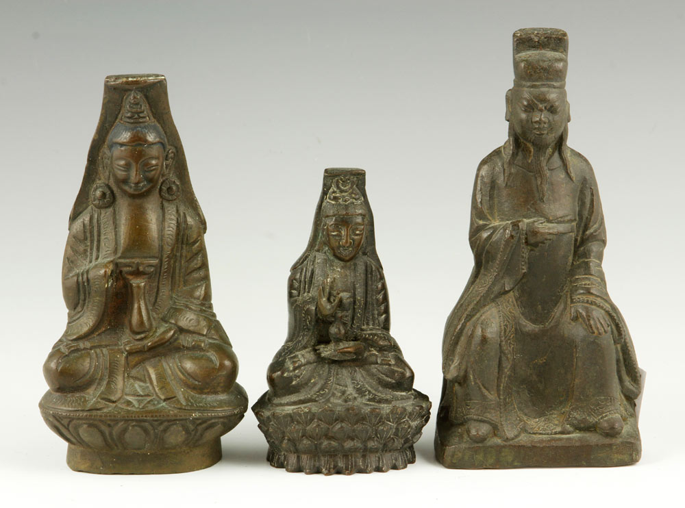 Appraisal: - Chinese Bronze Figures Three bronze figures China th- th