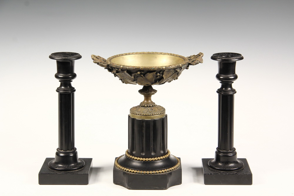 Appraisal: FRENCH MANTEL TAZZA PAIR OF CANDLESTICKS - Napoleon III Period