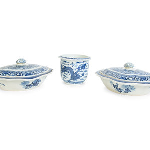 Appraisal: Two Chinese Blue and White Porcleain Lidded Vegetable Servers and