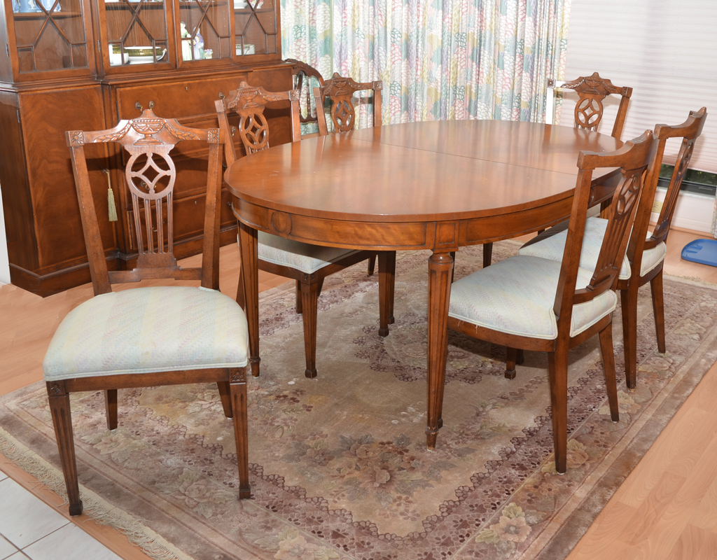 Appraisal: KAPLAN BEACON HILL DINING TABLE AND CHAIRS From the Beacon