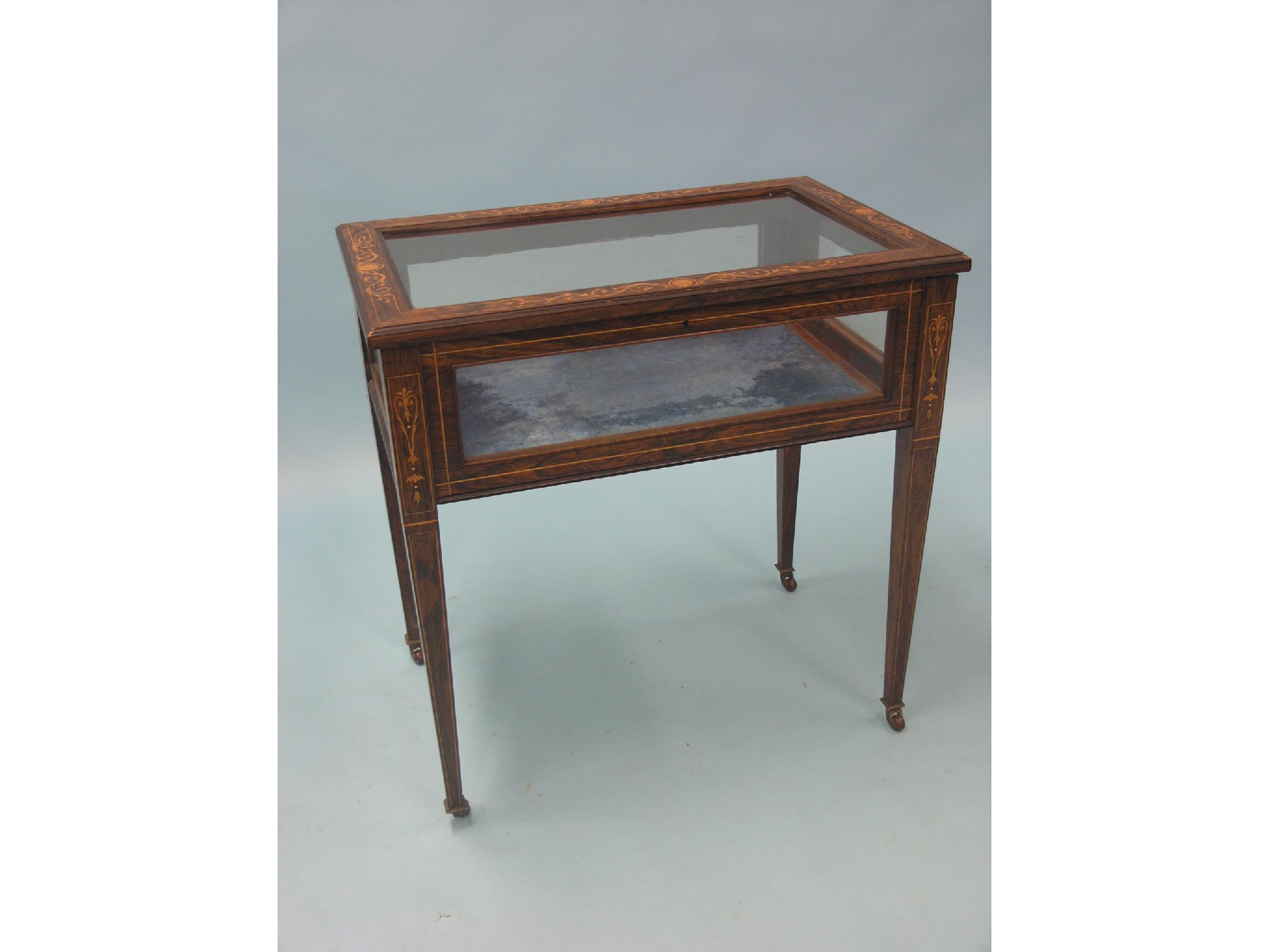 Appraisal: A late th century rosewood and marquetry bijouterie rectangular-shape with