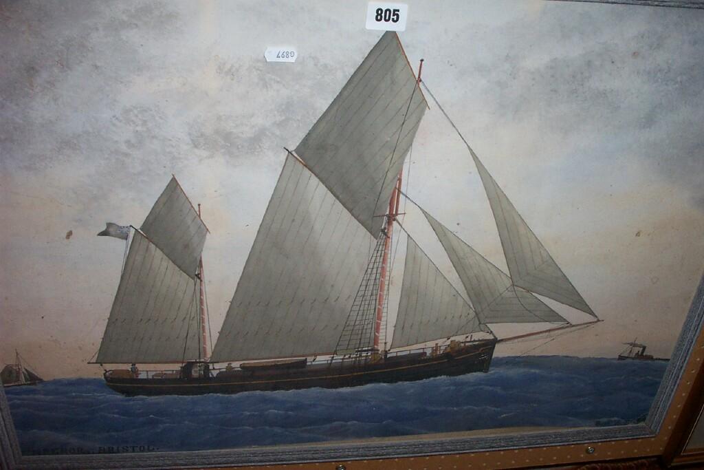 Appraisal: A gouache study of a -masted sailing ship at high