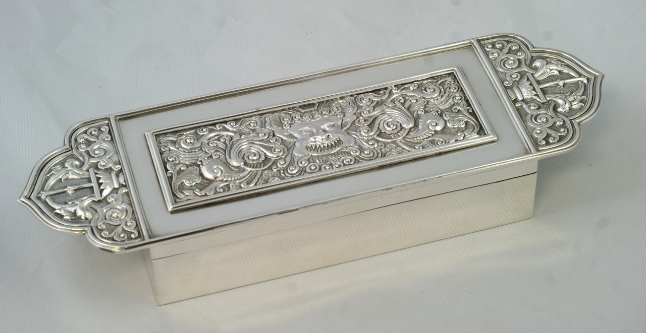 Appraisal: Indian Silver important box with classical mask design marked Hamilton