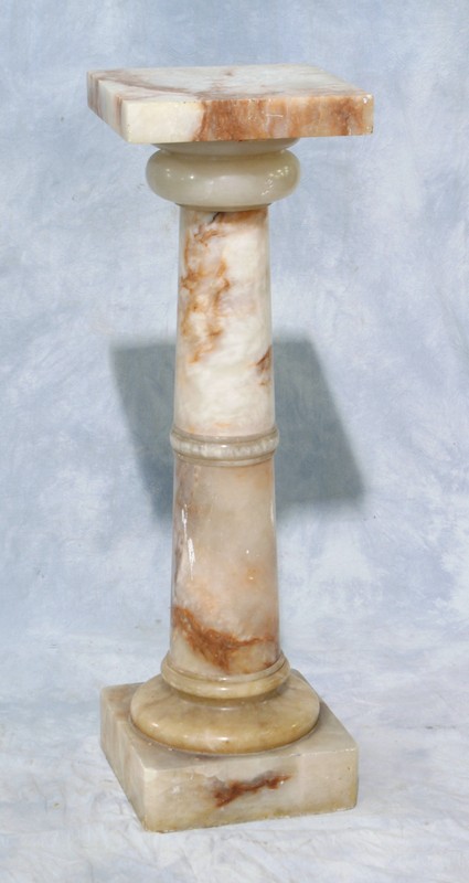 Appraisal: Brown and White Alabaster pedestal with square revolving top square